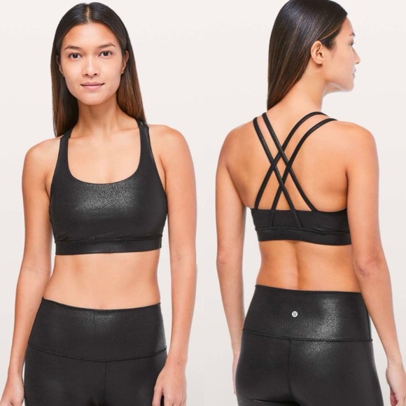 Lululemon Black Foil Print Energy Bra - Picture 1 of 8
